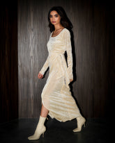 Vala wrap bisht velvet set- Cream